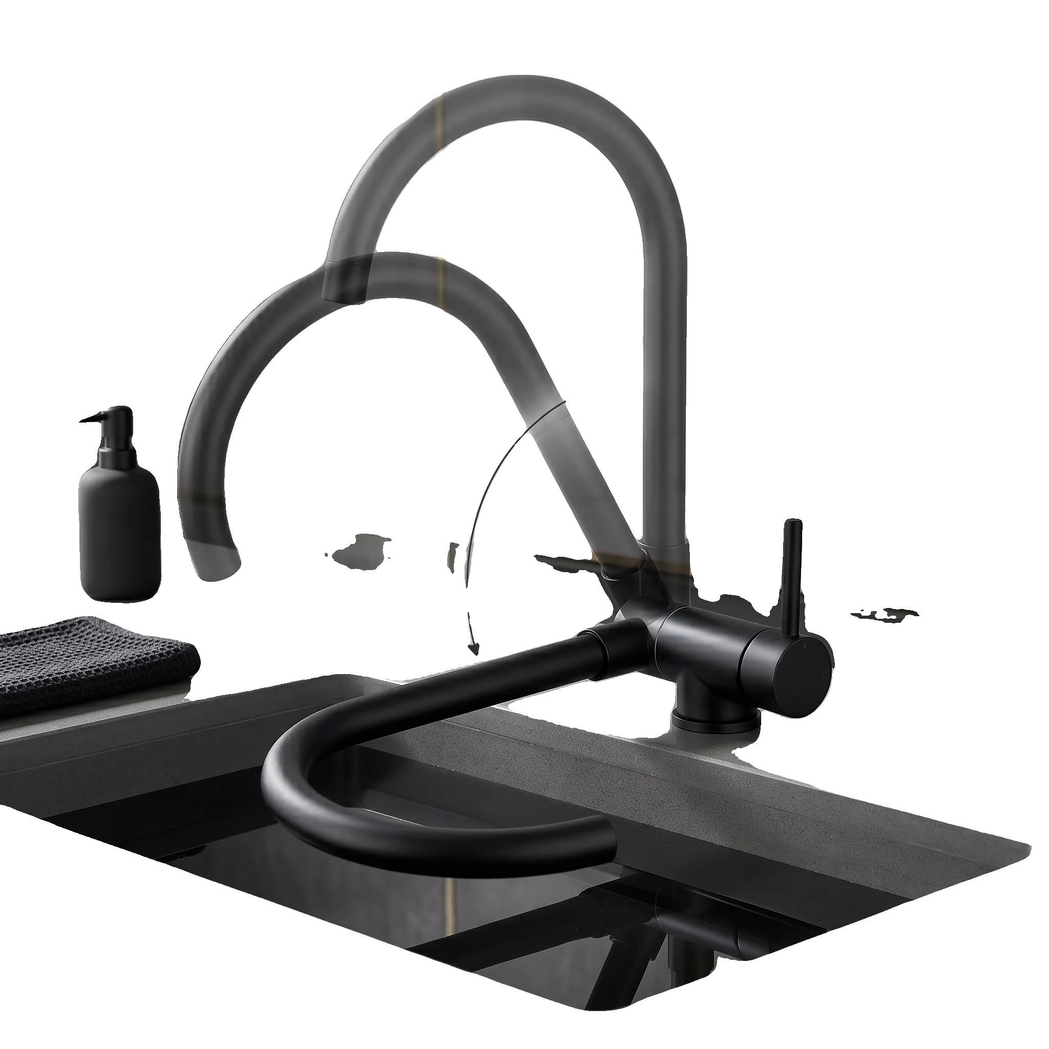 Küchenarmatur, Faltbares Design, 360° Schwenkbarer Auslauf, Schwarz