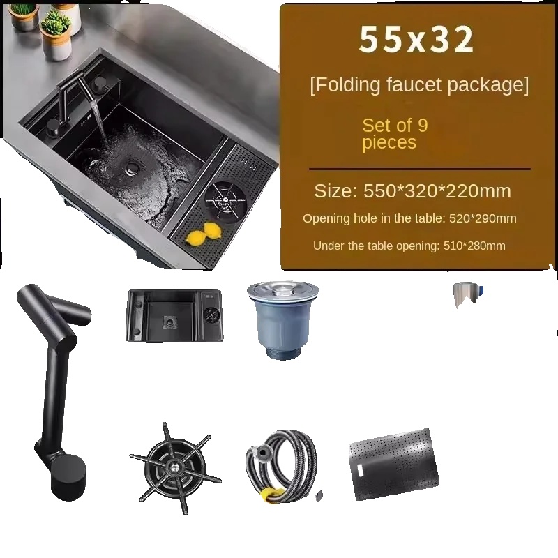 Küchenspüle, Edelstahl, Faltbarer Wasserhahn, 55cmx32cm