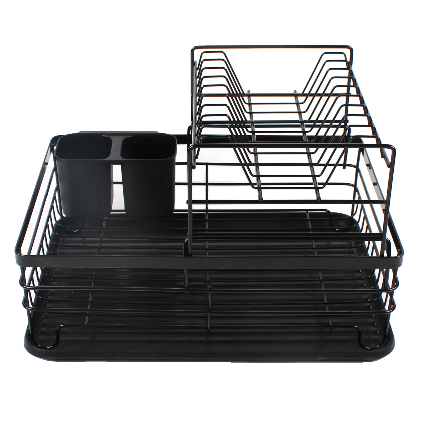 Geschirrabtropfgestell, 2-stöckiges Design, Moderner Stil, Schwarz