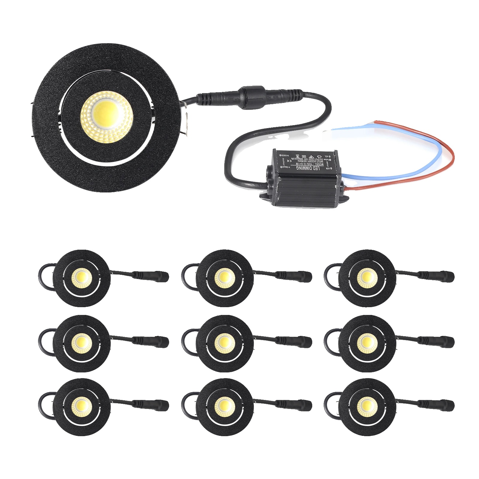 Led-deckenleuchte, Mini Rund, Innengebrauch, 10pcs Schwarz, 3w Warmweiß 3000k