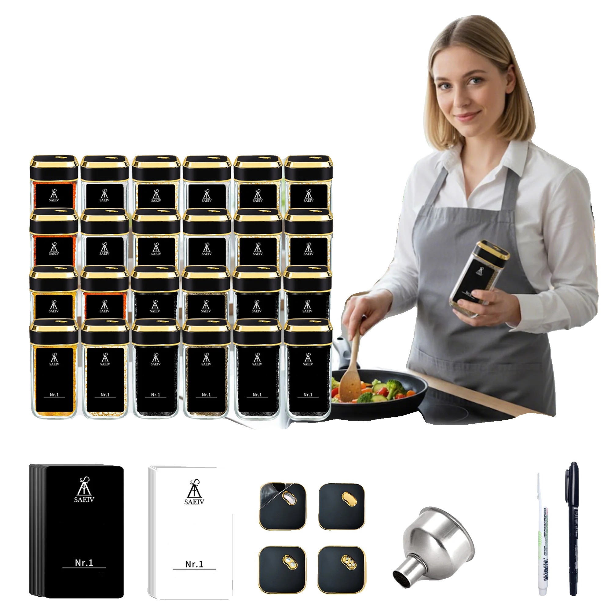Gewürzglas-set, Drehbare Ausgabebohrungen, Luftdichter Auslaufsicherer Deckel, 24pcs