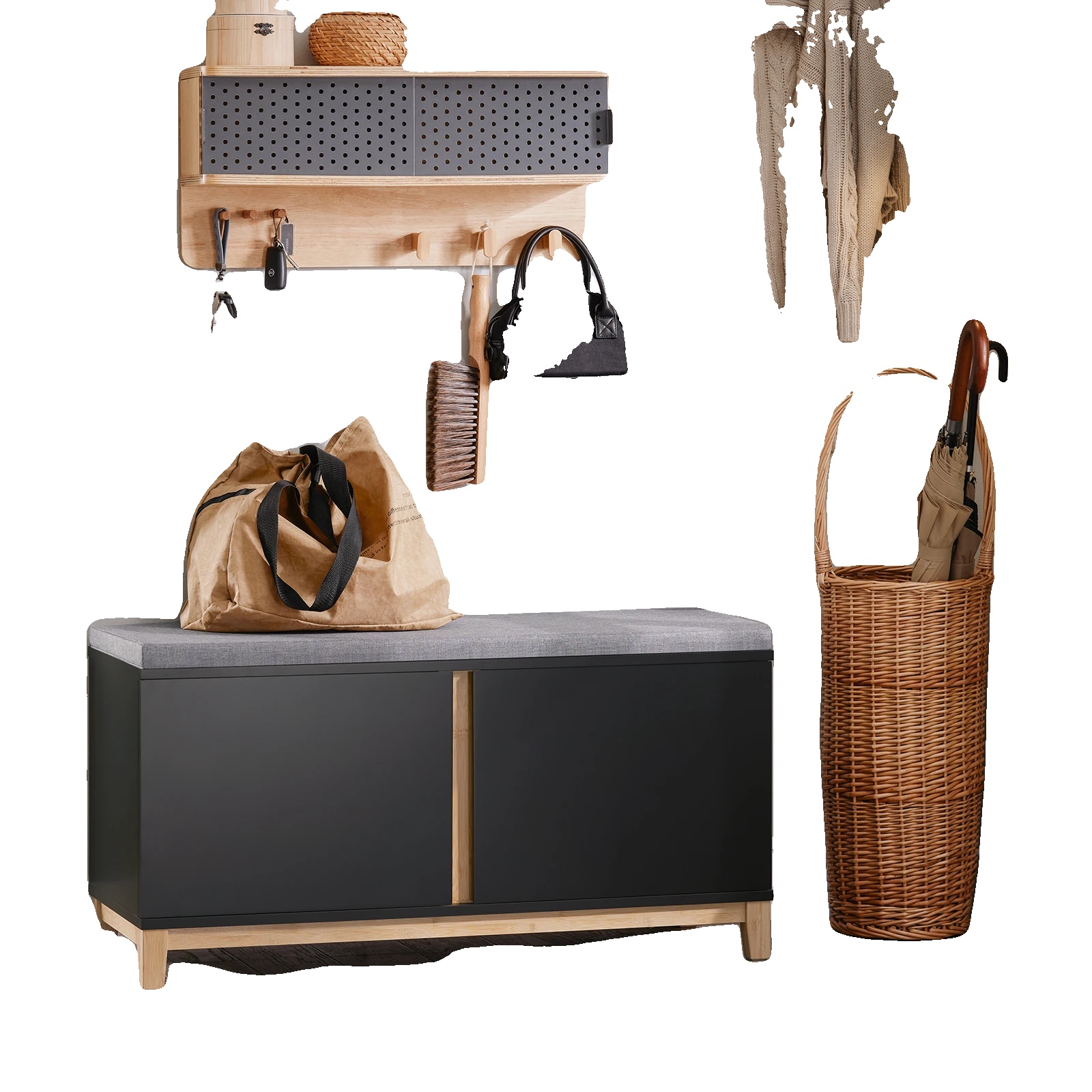Schuhbank, Holzbau, Modernes Minimalistisches Design, Schwarz