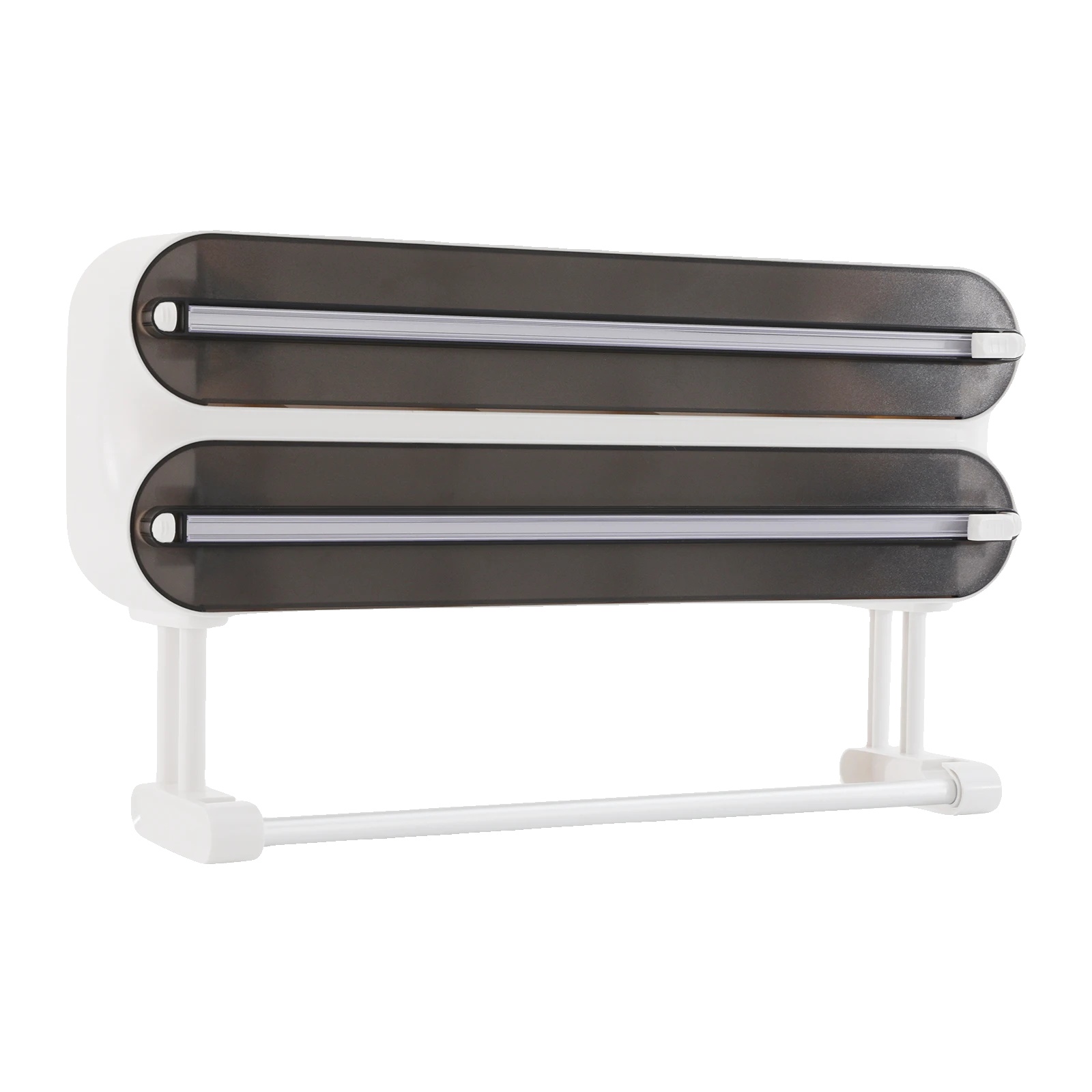 Frischhaltefolie Spender, Wandmontage, 3-in-1 Funktionalität, Halbtransparentes Schwarz