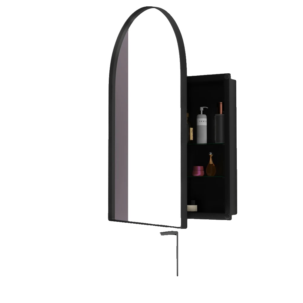 Spiegelschrank, Einbau-design, Verstellbare Regale, Gewölbt Schwarz