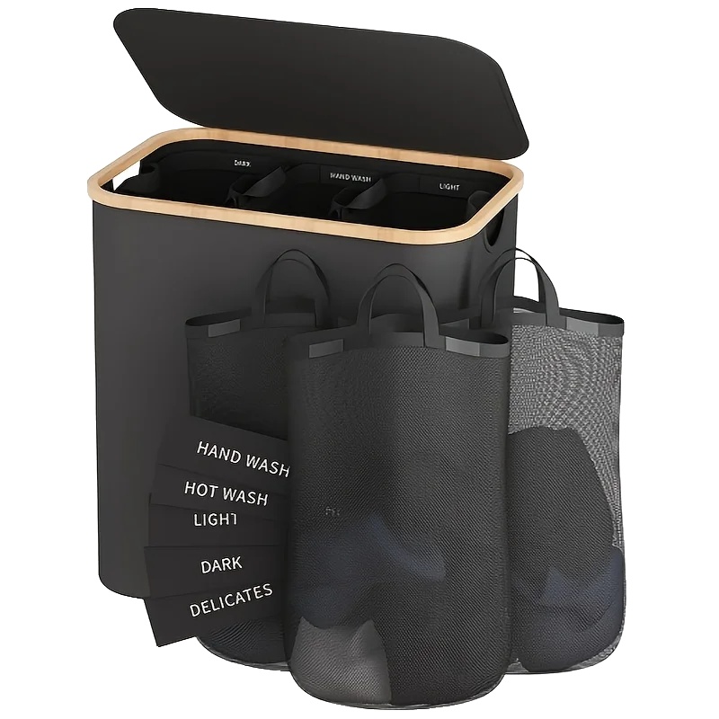 Wäschekorb, 160l Fassungsvermögen, Zusammenklappbares Design, Schwarz