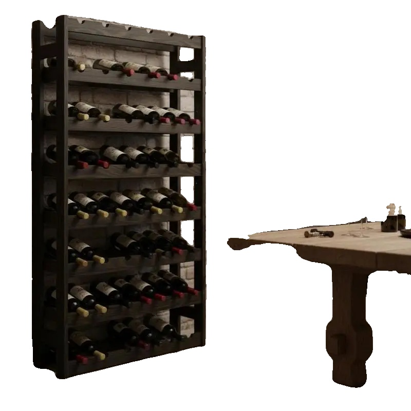 Weinregal, Für Bis Zu 42 Flaschen, Aus Massivem Holz, Schwarz