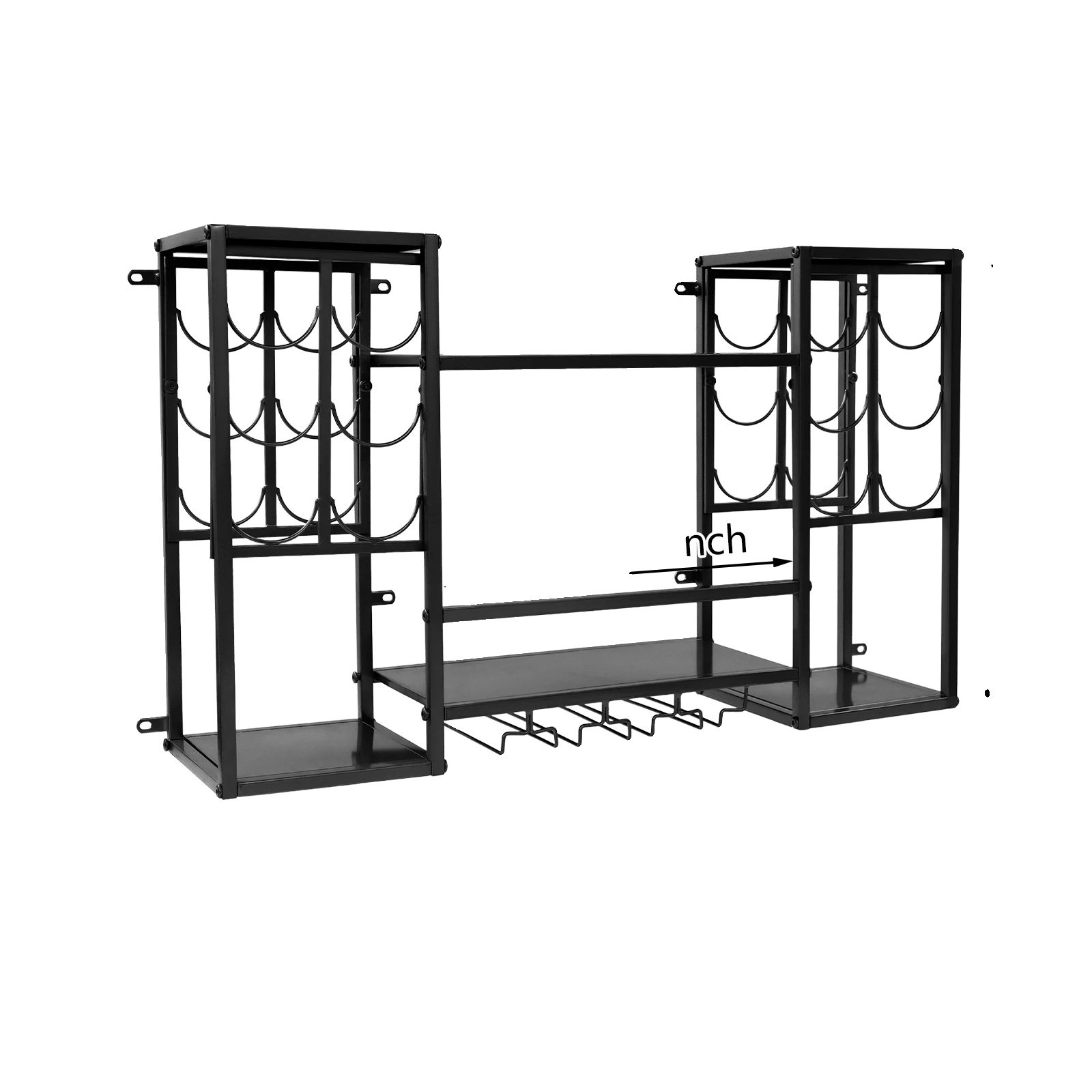 Wandmontierter Weingestell, Modernes Design, Robuste Eisenkonstruktion, Schwarz