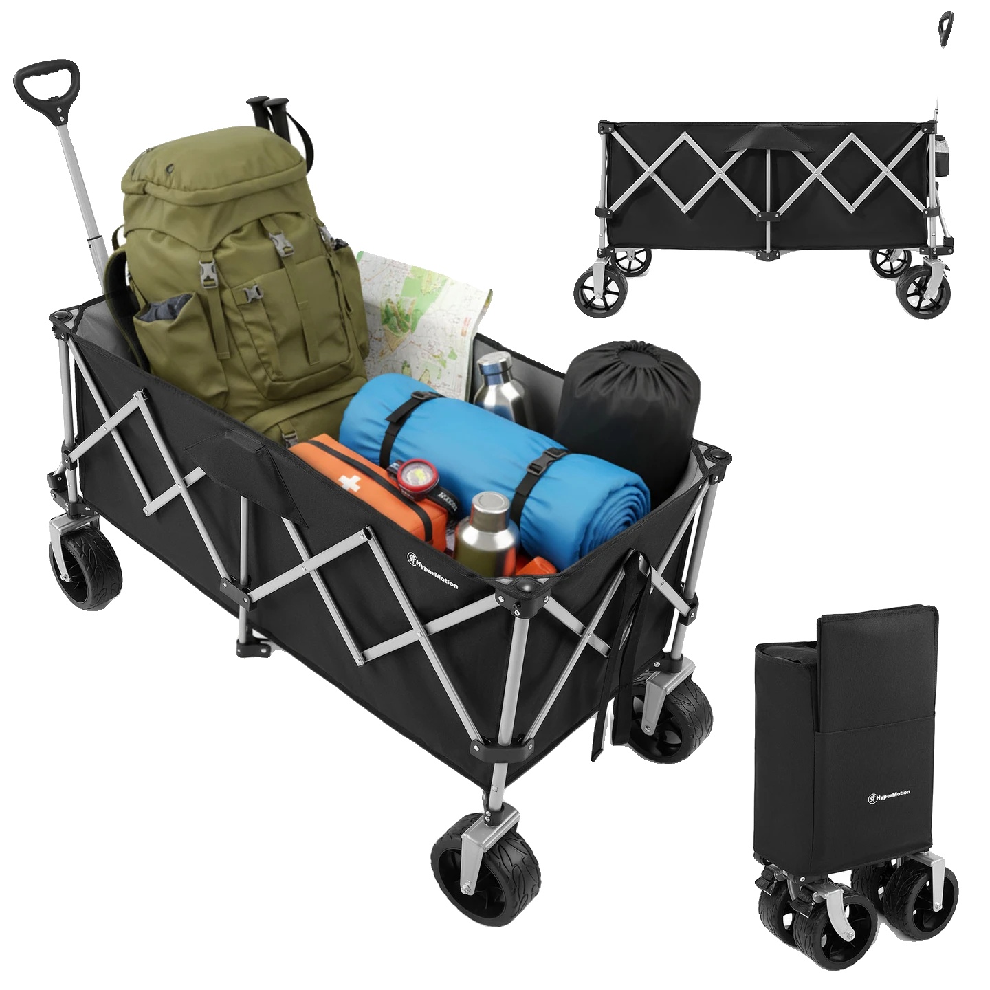 Transportwagen, Faltbares Design, Hohe Tragfähigkeit, Schwarz