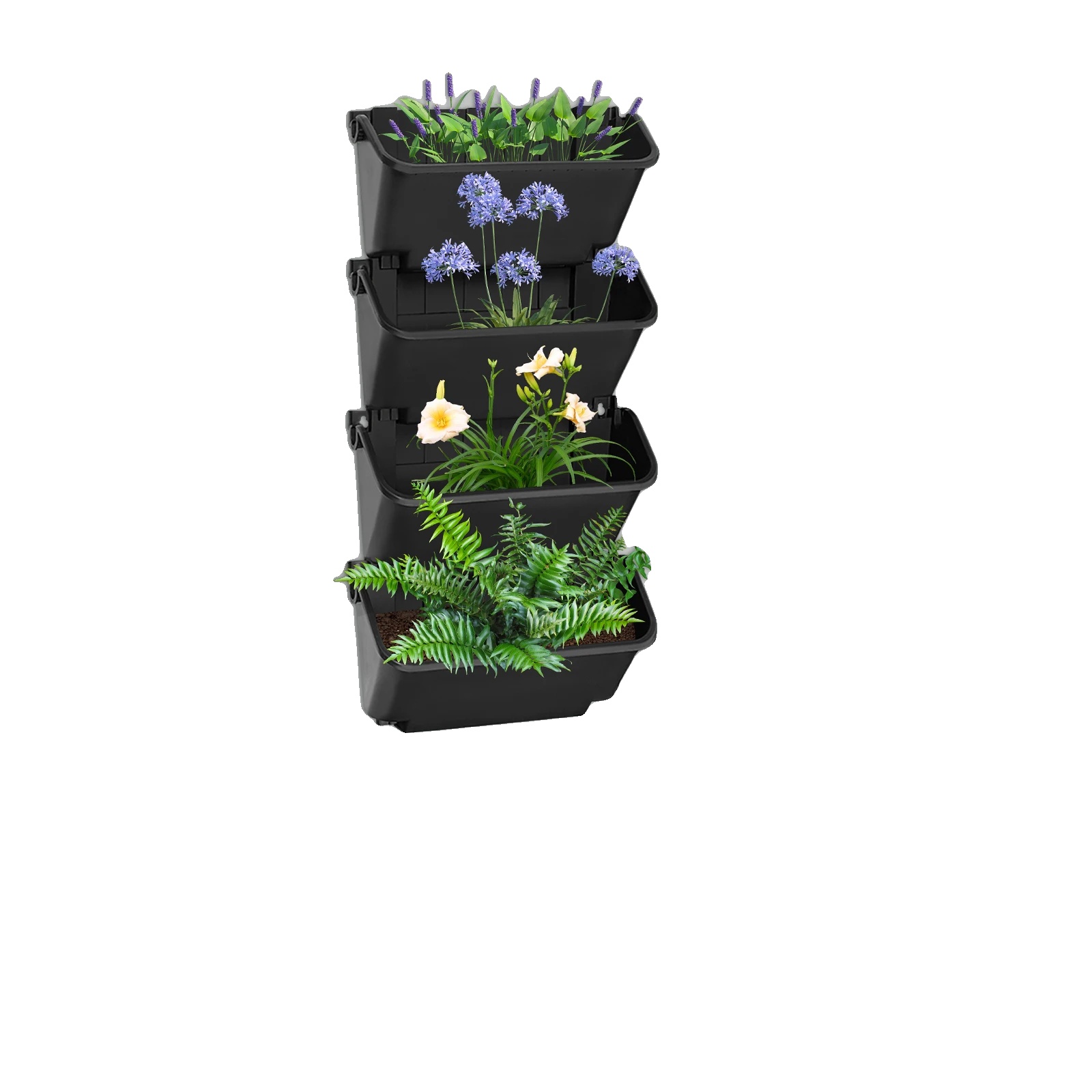 Vertikaler Wandpflanzer, 4-teiliger Satz, Modernes Design, Schwarz