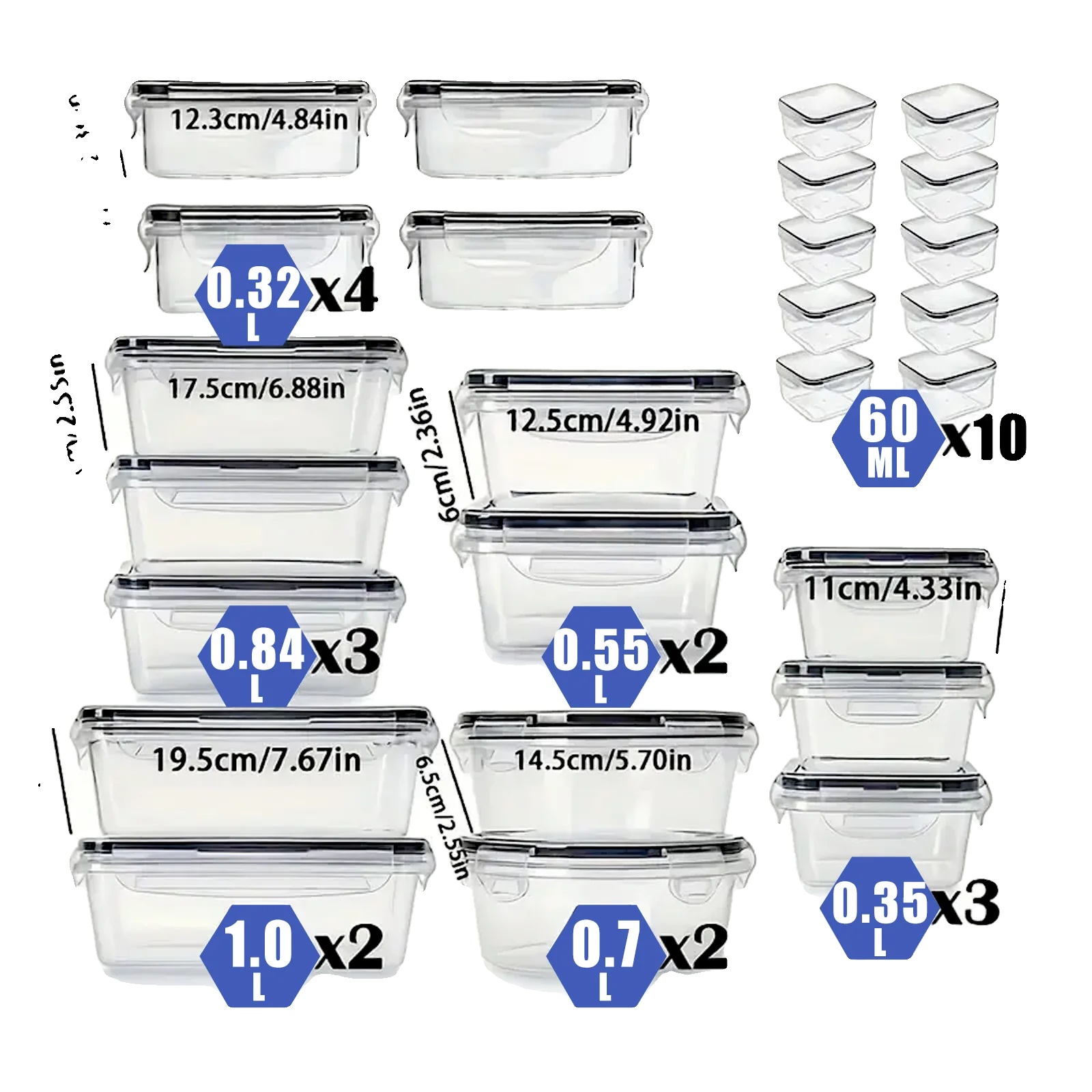 Lebensmittelaufbewahrungsbehälter, Luftdichter Verschluss, Stapelbares Design, Schwarz-26pcs