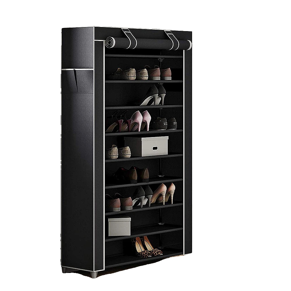 Schuhregal, Staubschützender Rollvorhang, Langlebiger Metallrahmen, Schwarze Farbe