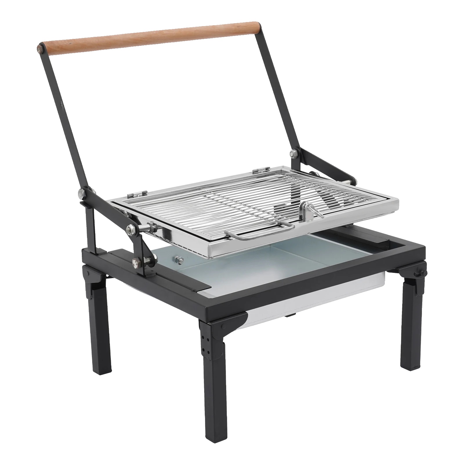 Tragbarer Holzkohlegrill, Faltbares Design, 360° Drehbarer Rost, Schwarz