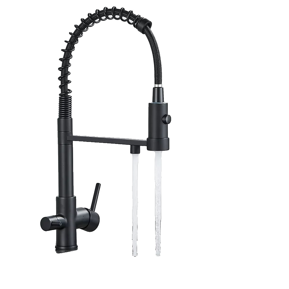 Küchenarmatur, Ausziehbare Sprühfunktion, Doppelgriff, Schwarze Farbe