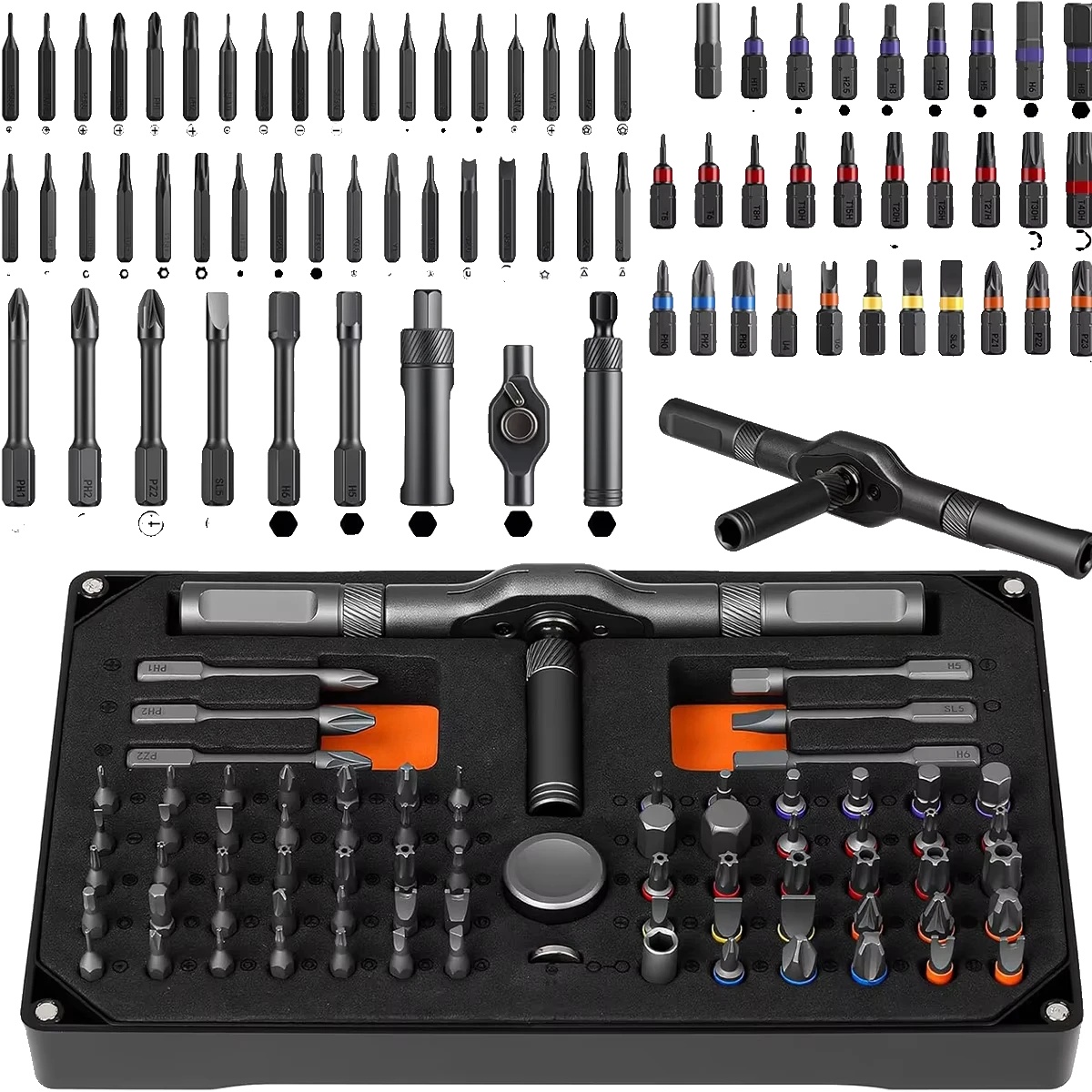 Ratschenschraubendreher Set, Magnetische Bits, Vielseitiges Werkzeugset, 74-in-1 Ratschen Set