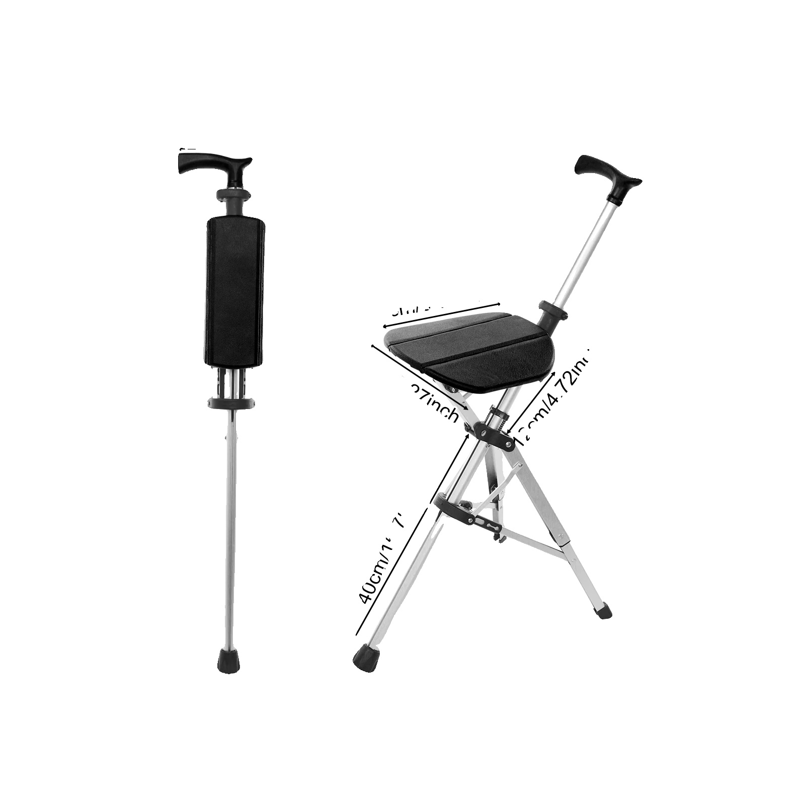 Zusammenklappbarer Stockstuhl, Leichtes Design, Bequeme Sitzgelegenheit, Schwarz