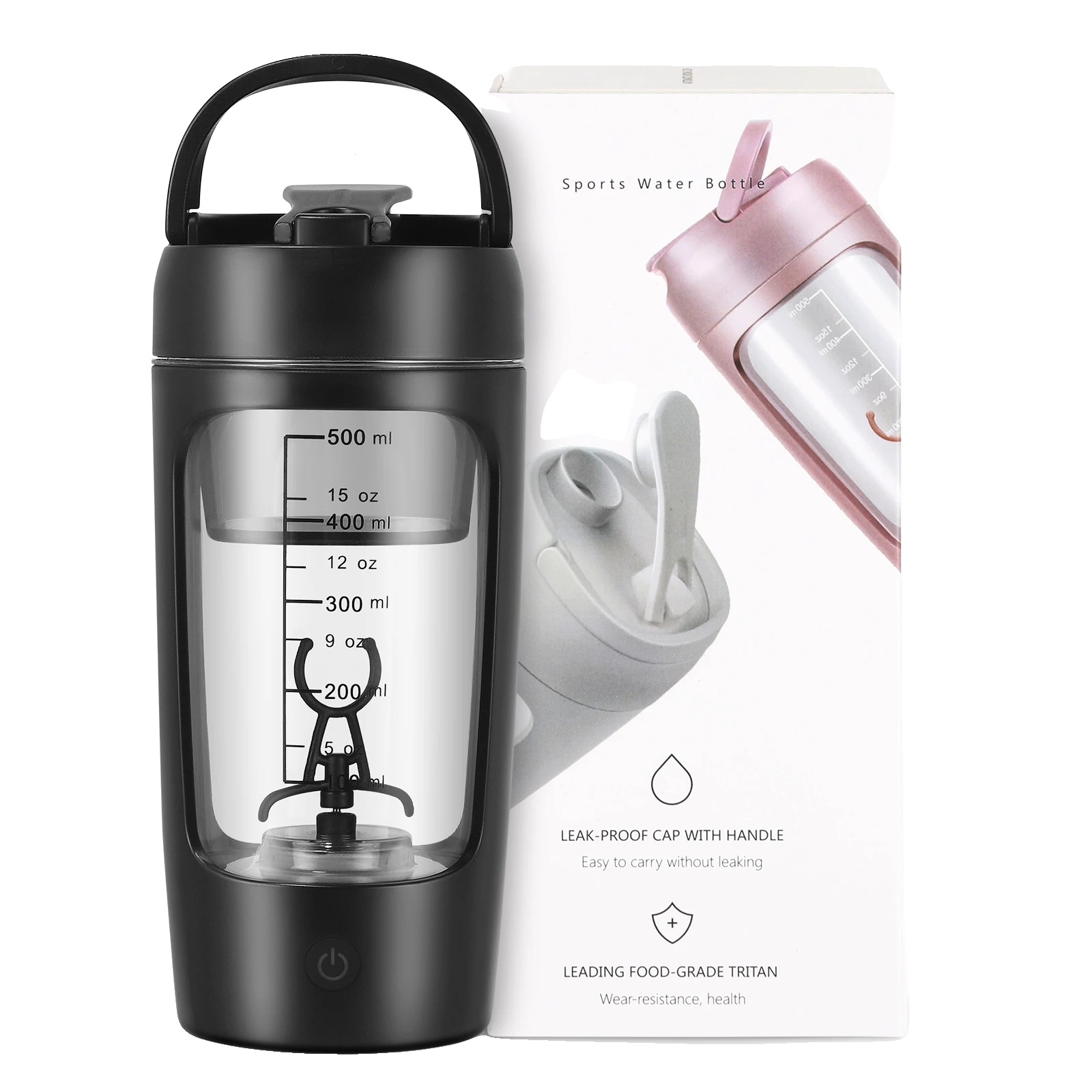 Shaker-flasche, Bpa-freies Tritan-material, Tragbarer Usb-c-mixer, Schwarz