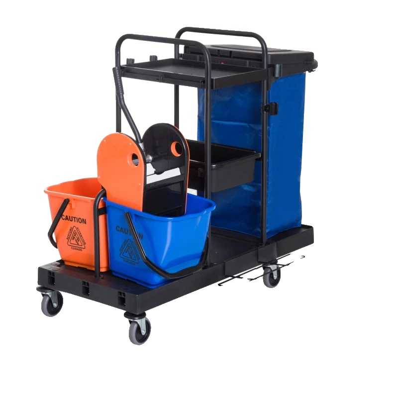 Reinigungswagen, L111 X B63,3 X H103 Cm, Maximale Tragfähigkeit 25 Kg, Enthält Zwei Regale, Abnehmbarer Wringer, Vier Leichtgängige Rollen