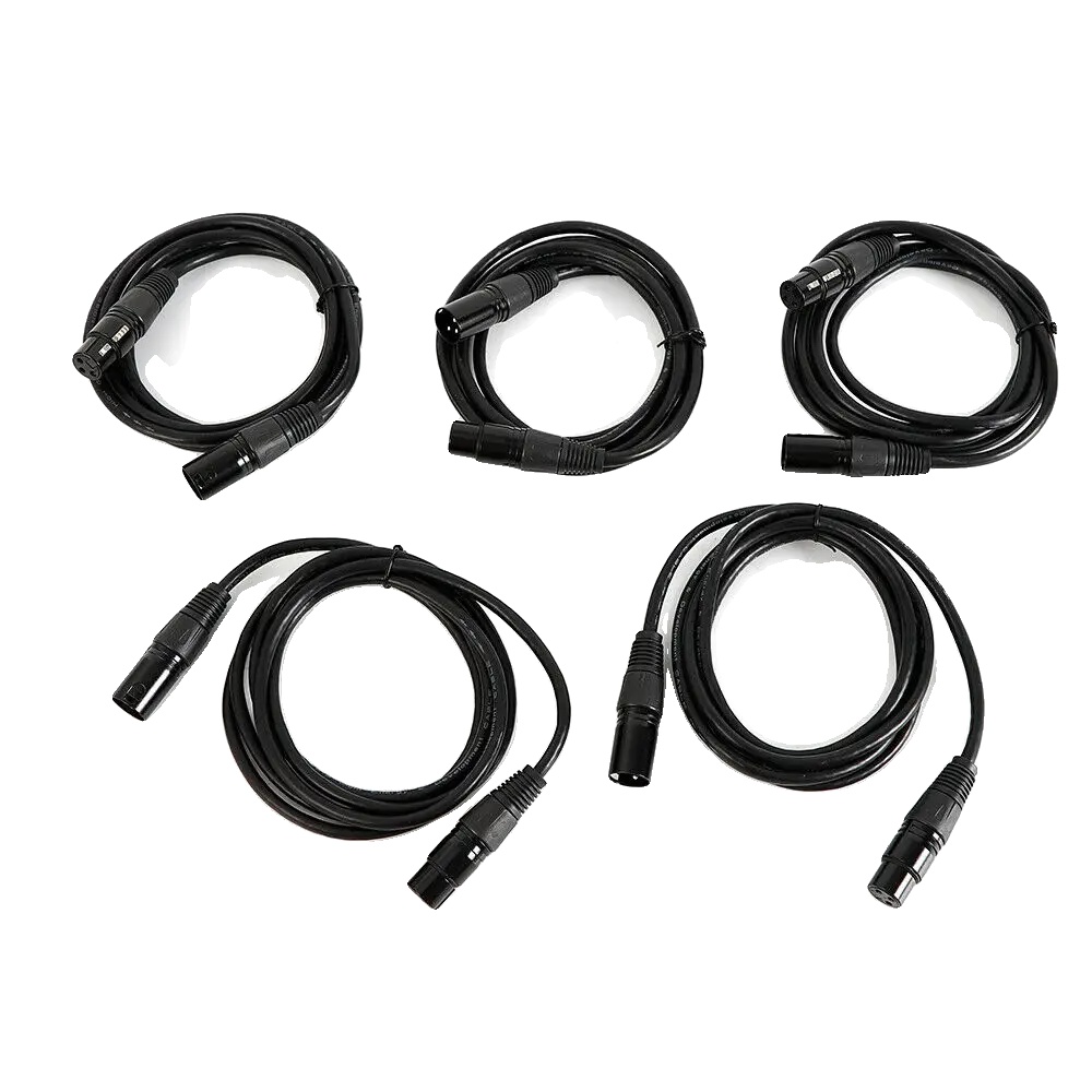 Dmx-kabel, 5er-pack, Langlebige 3-pin Xlr-verbindung, Schwarz