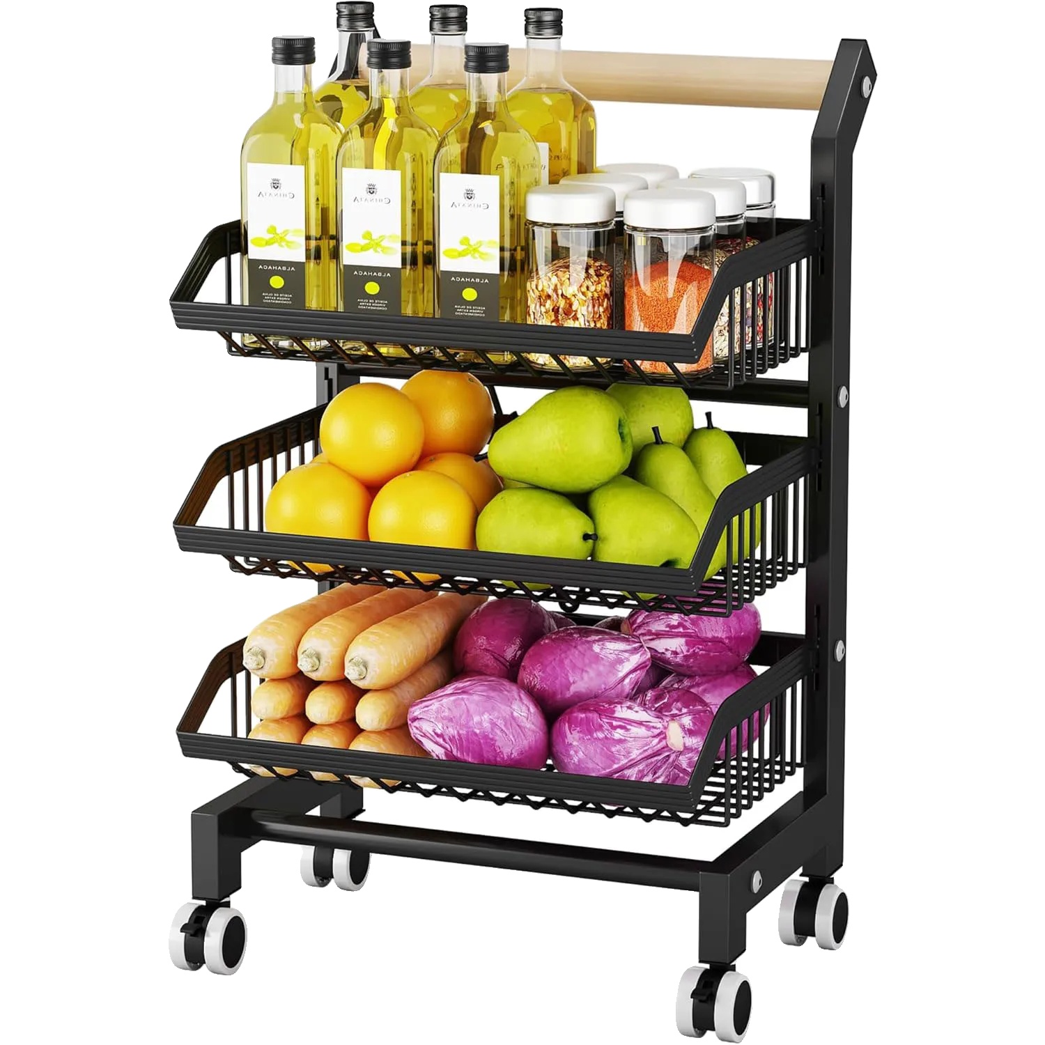 Lagerwagen, Verstellbare Körbe, Sanft Gleitende Räder, 3 Ebenen