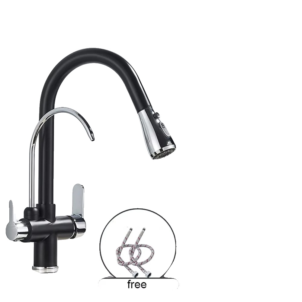Wasserfilterarmatur, Doppelgriff, Ausziehbare Auslauf, Schwarzes Chrom