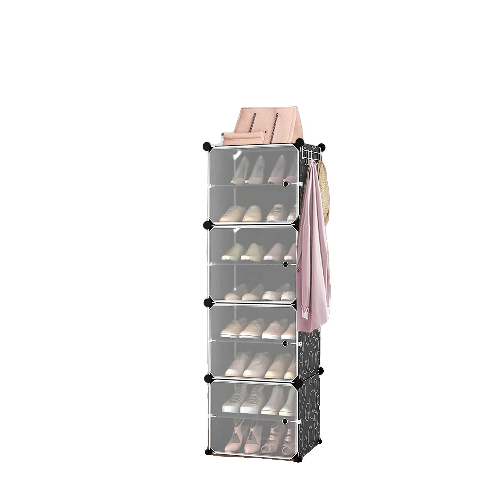 Schuhregal, 8 Regale, Vielseitige Aufbewahrung, Schwarz