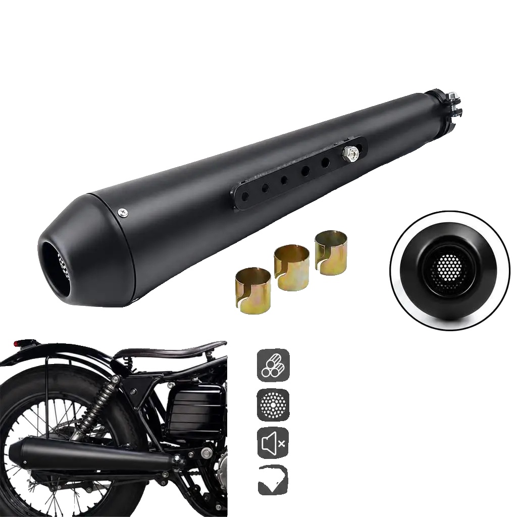 Motorrad Auspuff Schalldämpfer, Retro Design, Geräuschreduzierung, Schwarz Gebacken