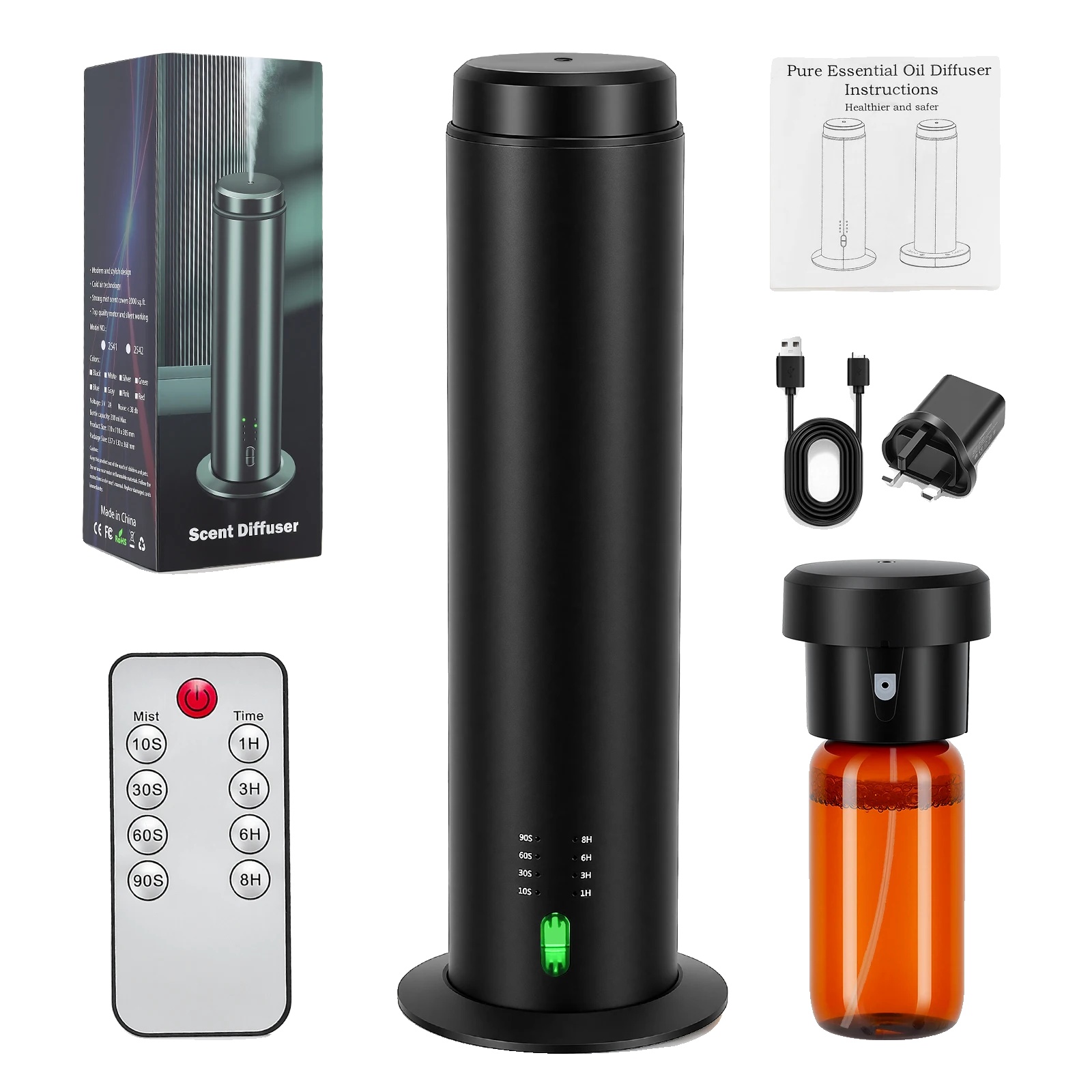 Ätherischer Öl-diffusor, Wasserlose Technologie, Geräuschloser Betrieb, Schwarz