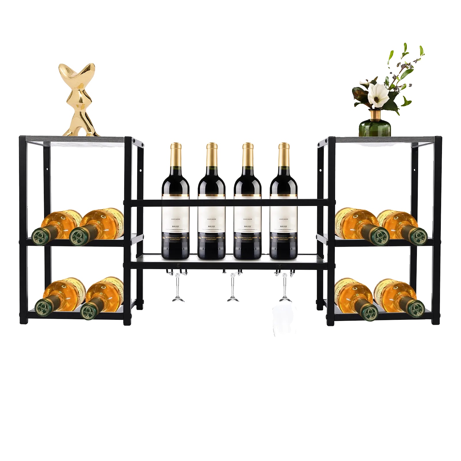 Weinregal, 3-stöckiges Design, Langlebige Spanplatte Und Eisen, Starke Tragfähigkeit, Vielseitig Für Die Wohnkultur, Multifunktionale Nutzung