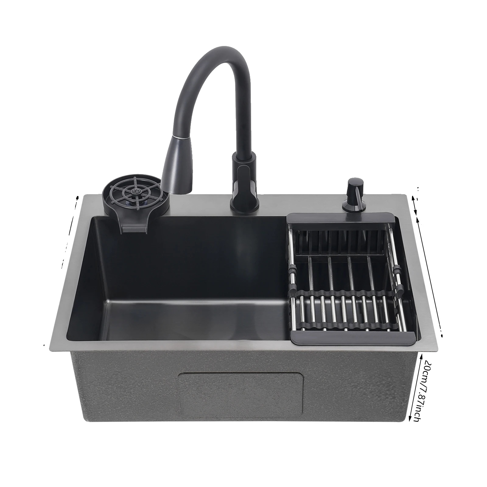 Küchenspüle, Edelstahl, Ausziehbarer Wasserhahn, Schwarz