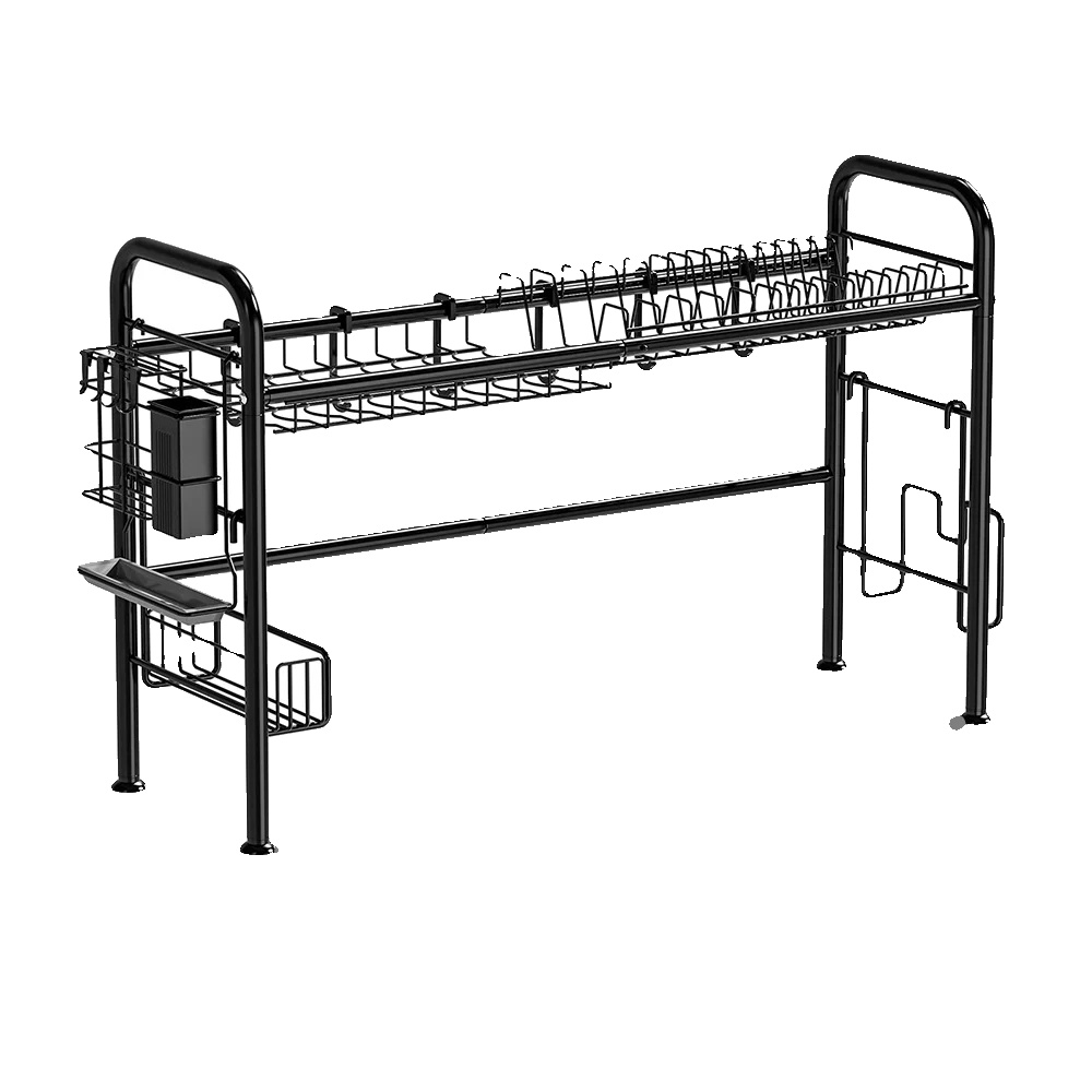 Geschirrabtropfgestell, Langlebiger Kohlenstoffstahl, Einfaches Auto-drain-design, Schwarz