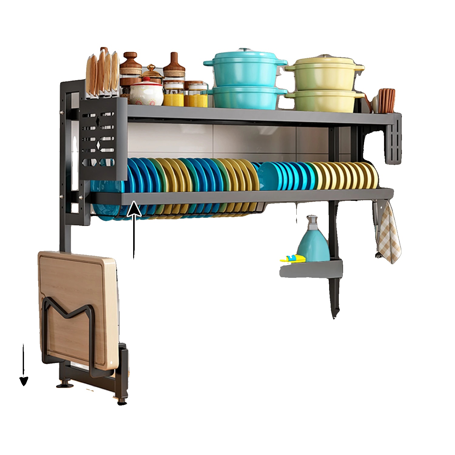 Geschirrabtropfgestell, Langlebender Kohlenstoffstahl, Platzsparendes Design, Schwarz