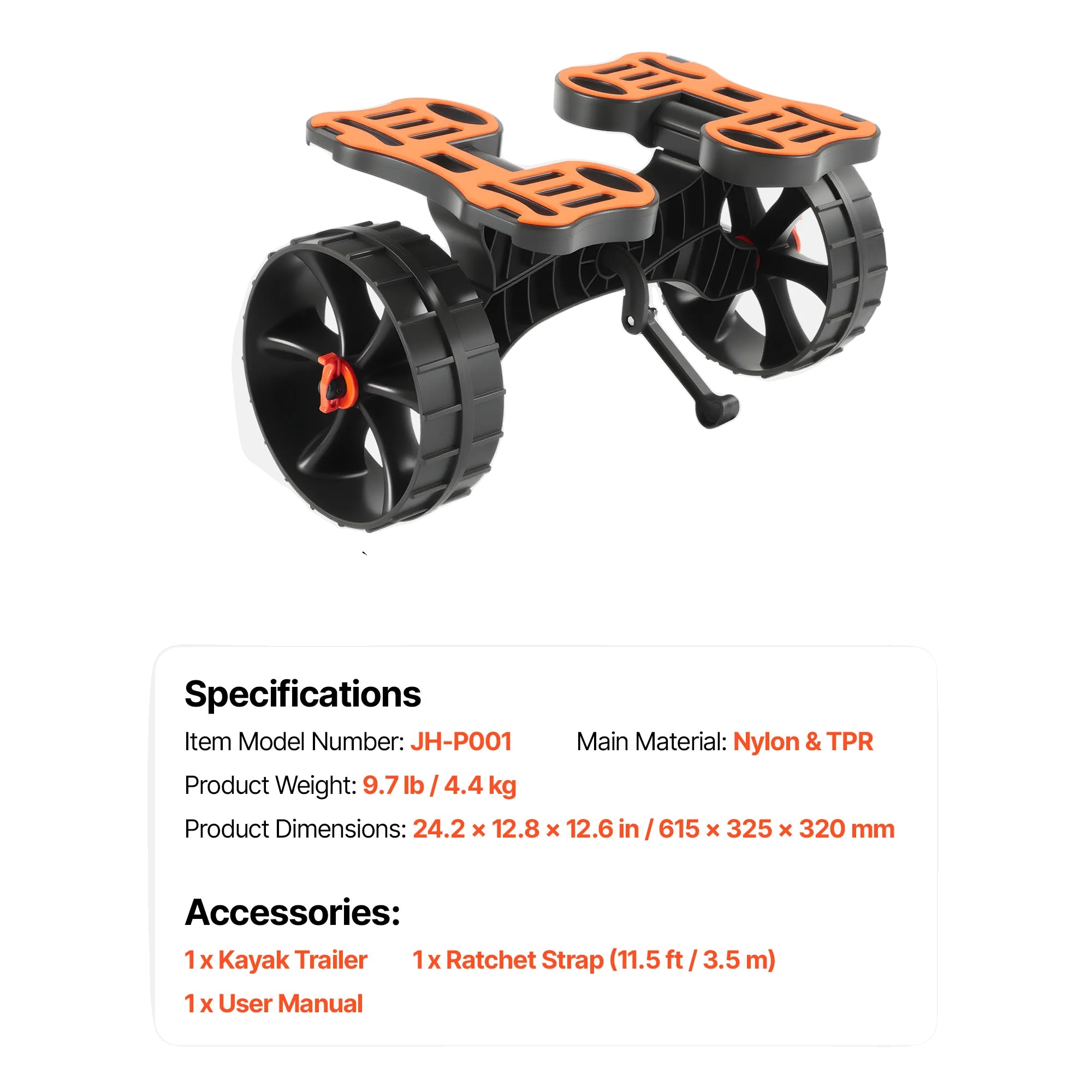 Kajakwagen, 10-zoll Vollgummi-räder, 300 Lbs Tragfähigkeit, 300 Lbs