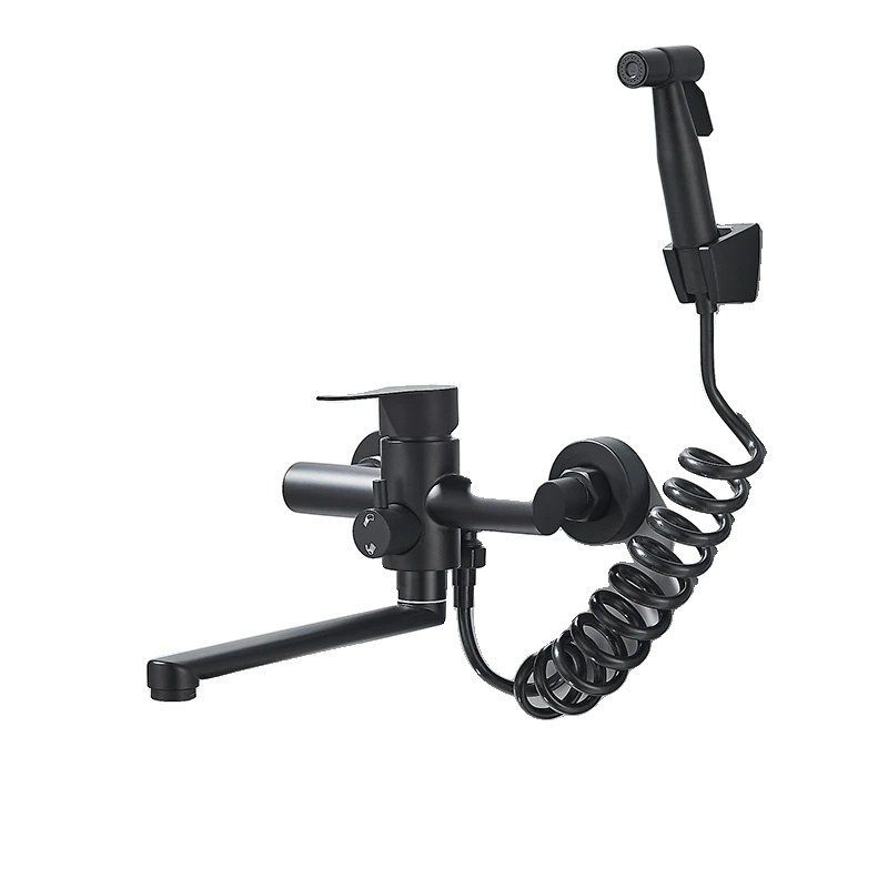 Waschbeckenarmatur, Wandmontage, 360° Drehung, Schwarz