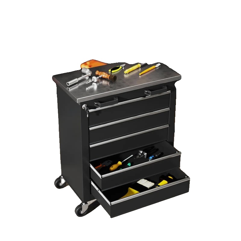 Werkzeugorganisator, Pulverbeschichteter Stahl, Fünf Tiefe Schubladen, Gesamttragfähigkeit 80 Kg, Arbeitsfläche Aus Edelstahl, Mobil Mit Drehbaren