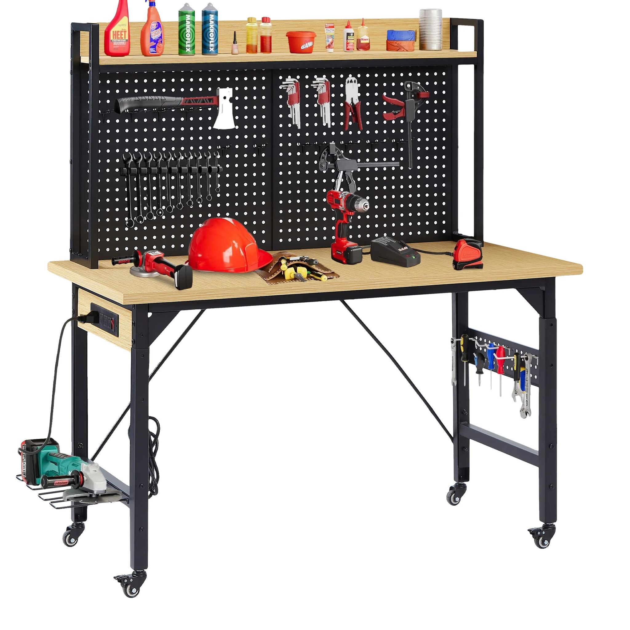 Werkbank, Mobiles Nutzungsdesign, 700 Kg Tragfähigkeit, Schwarz, 120cm