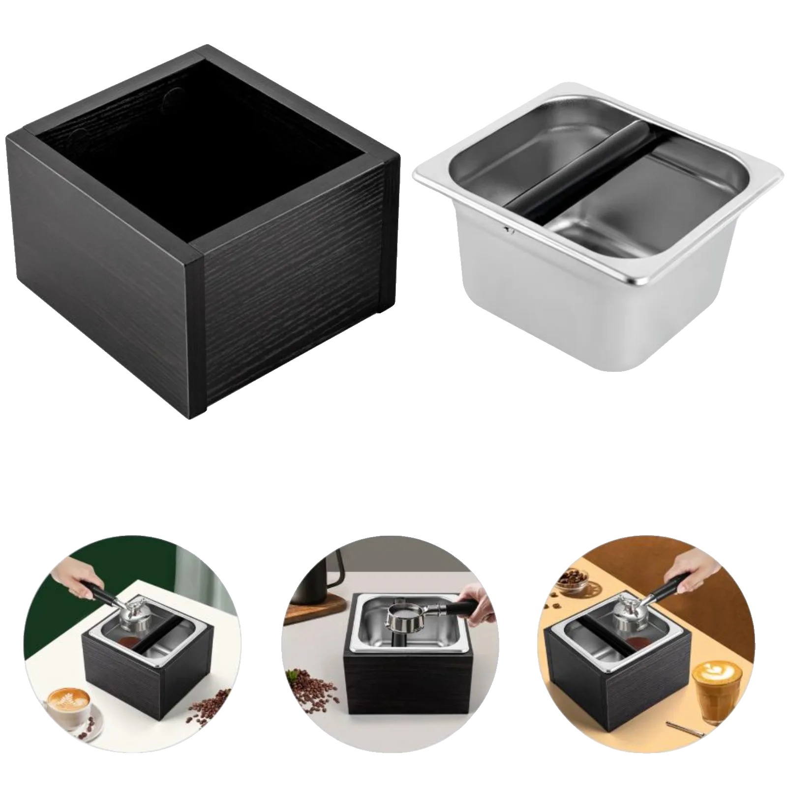 Kaffee-klopfbox, 1.44 L Kapazität, Edelstahl, 18.5 X 17.5 X 12.7 Cm, Abnehmbare Klopfstange, Rutschfeste Fußmatten