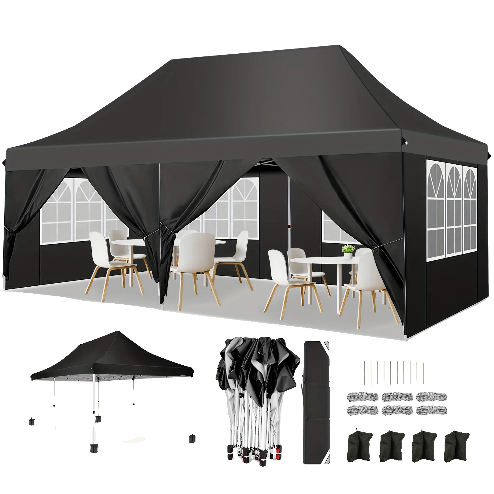 Pop-up Pavillon, Wasserdichtes Material, Höhenverstellbare Einstellungen, Schwarz