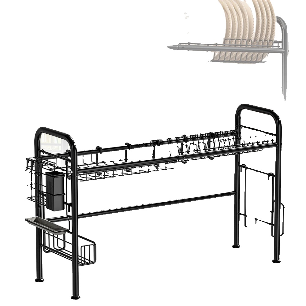 Geschirrabtropfer, 2-stöckiges Design, Robuste Stahlkonstruktion, Schwarz