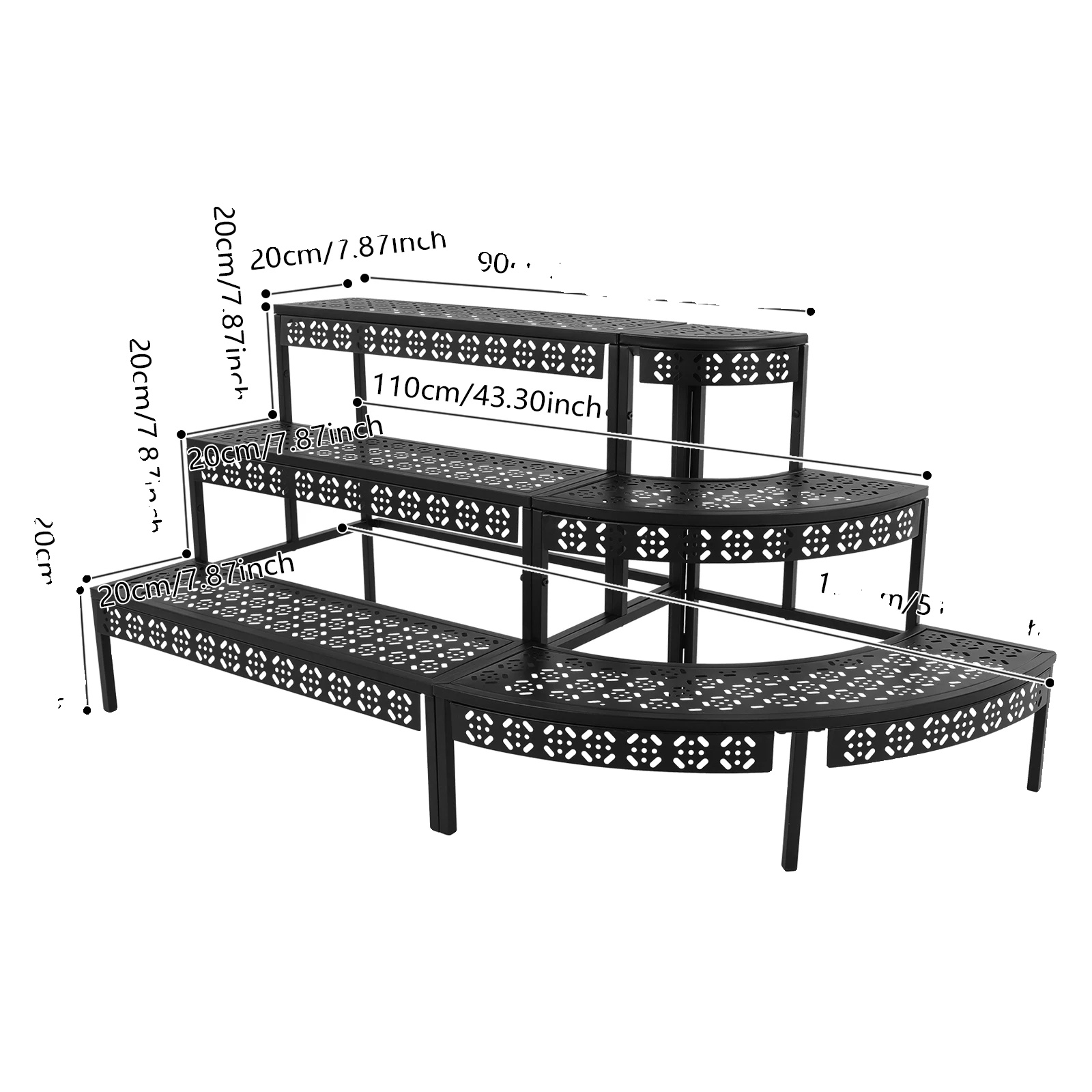 Pflanzenregal, 3-stufiges Design, Metallkonstruktion, Schwarz