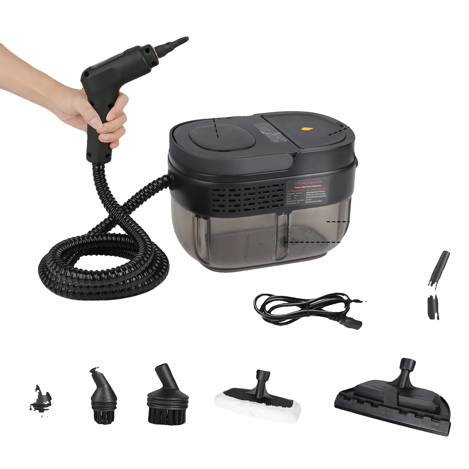 Dampfreiniger, Robuste Konstruktion, Vielseitige Anwendbarkeit, Schwarz