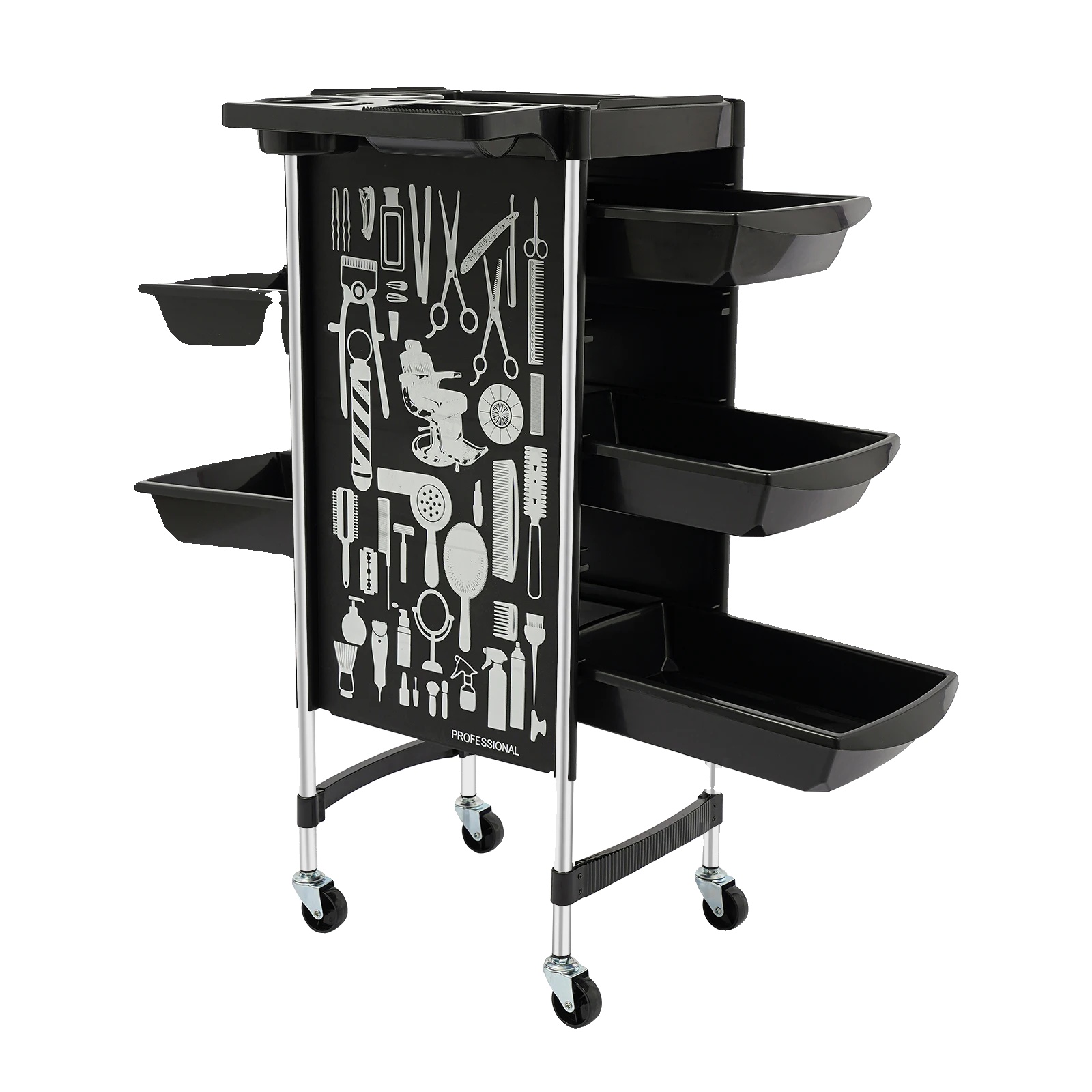Friseurtrolley, 6 Ebenen, 5 Ausziehbare Schubladen, Schwarz