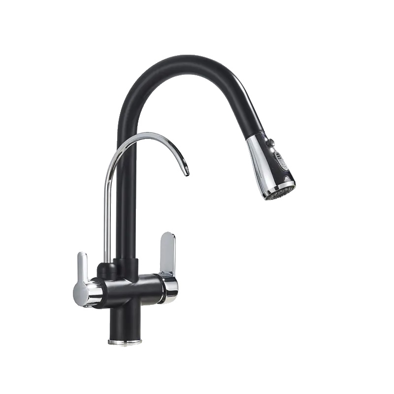 Wasserhahn, Ausziehbare Auslauf, Doppelgriff-design, Schwarzes Chrom A