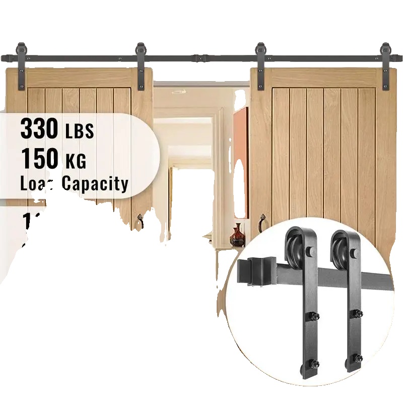 Schiebetürbeschlagset, Material Aus Kohlenstoffstahl, 366 Cm Schienenlänge, Unterstützt Bis Zu 150 Kg, Geeignet Für Türstärken Von 35-45 Mm, Enthält 4