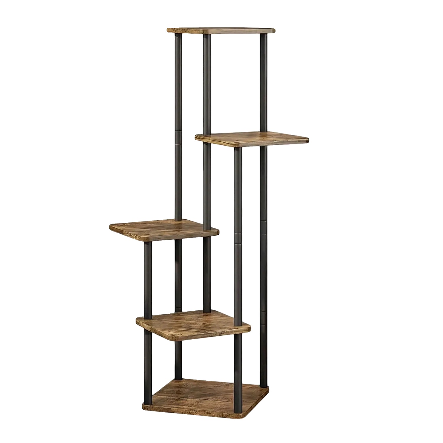 Pflanzenständer, 5-stufiges Design, Robuste Metall- Und Holzbauweise, Schwarz