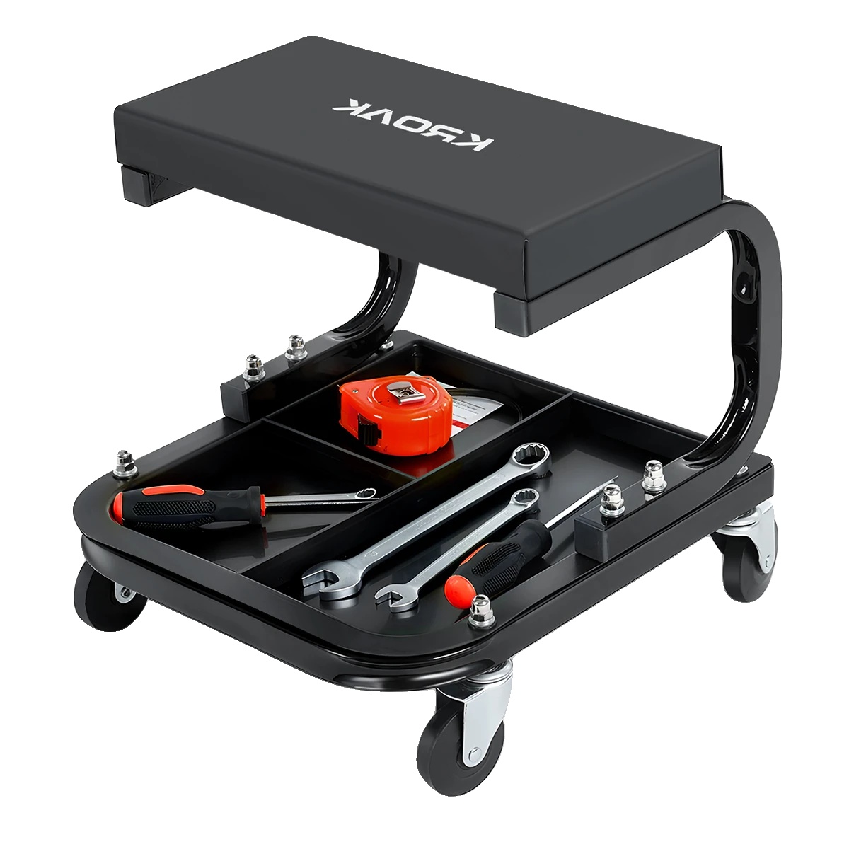 Mechanikerhocker, Tragfähigkeit 120 Kg, Höhenverstellbar Von 46 Cm Bis 61 Cm, Stahlrahmenmaterial, Gepolsterter Sitz, 360-grad-drehrollen