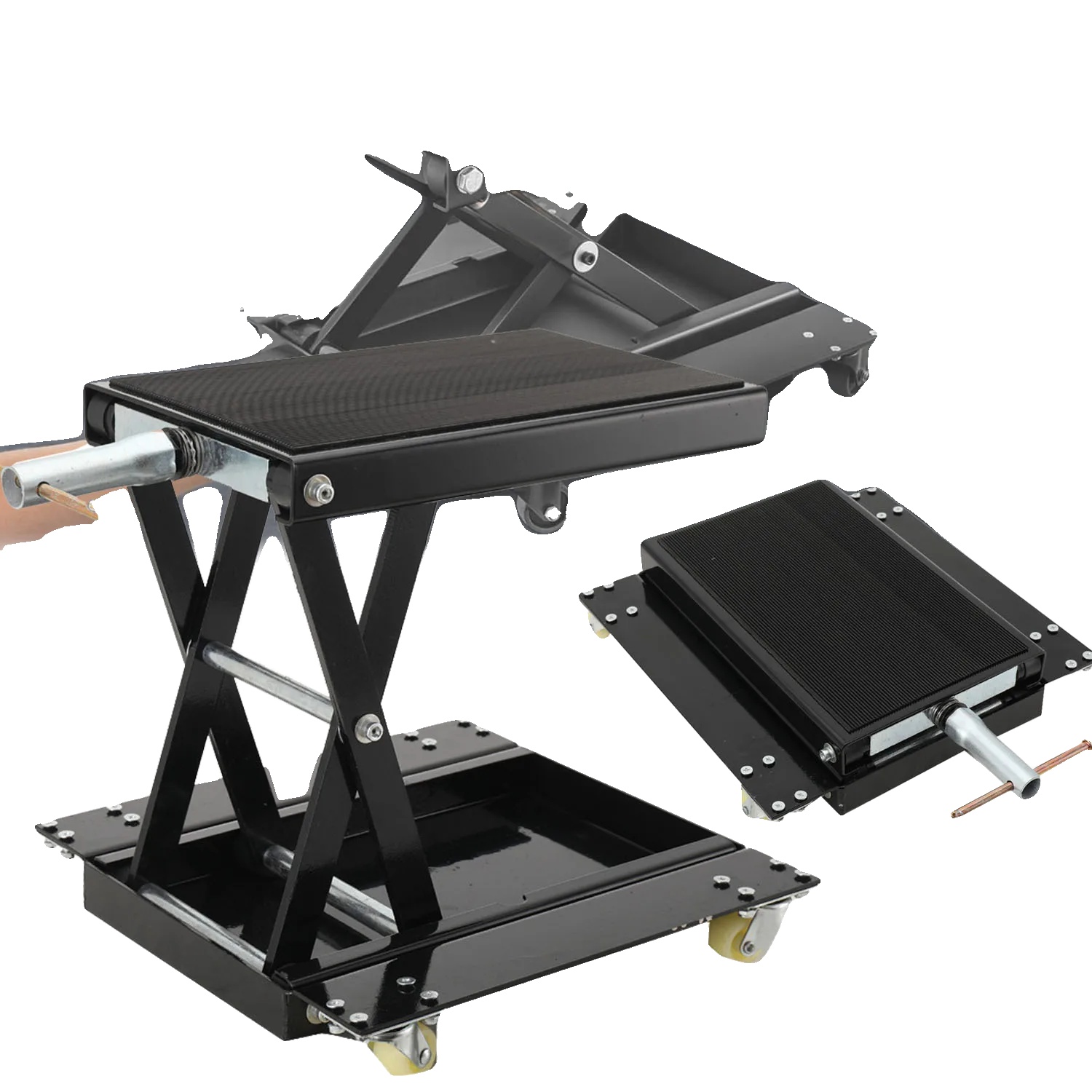 Motorradhebebühne, 500 Kg Tragfähigkeit, Verstellbare Höhe 120-390 Mm, Plattformgröße 365×222 Mm, Rutschfestes Design, Faltbar Mit Rädern
