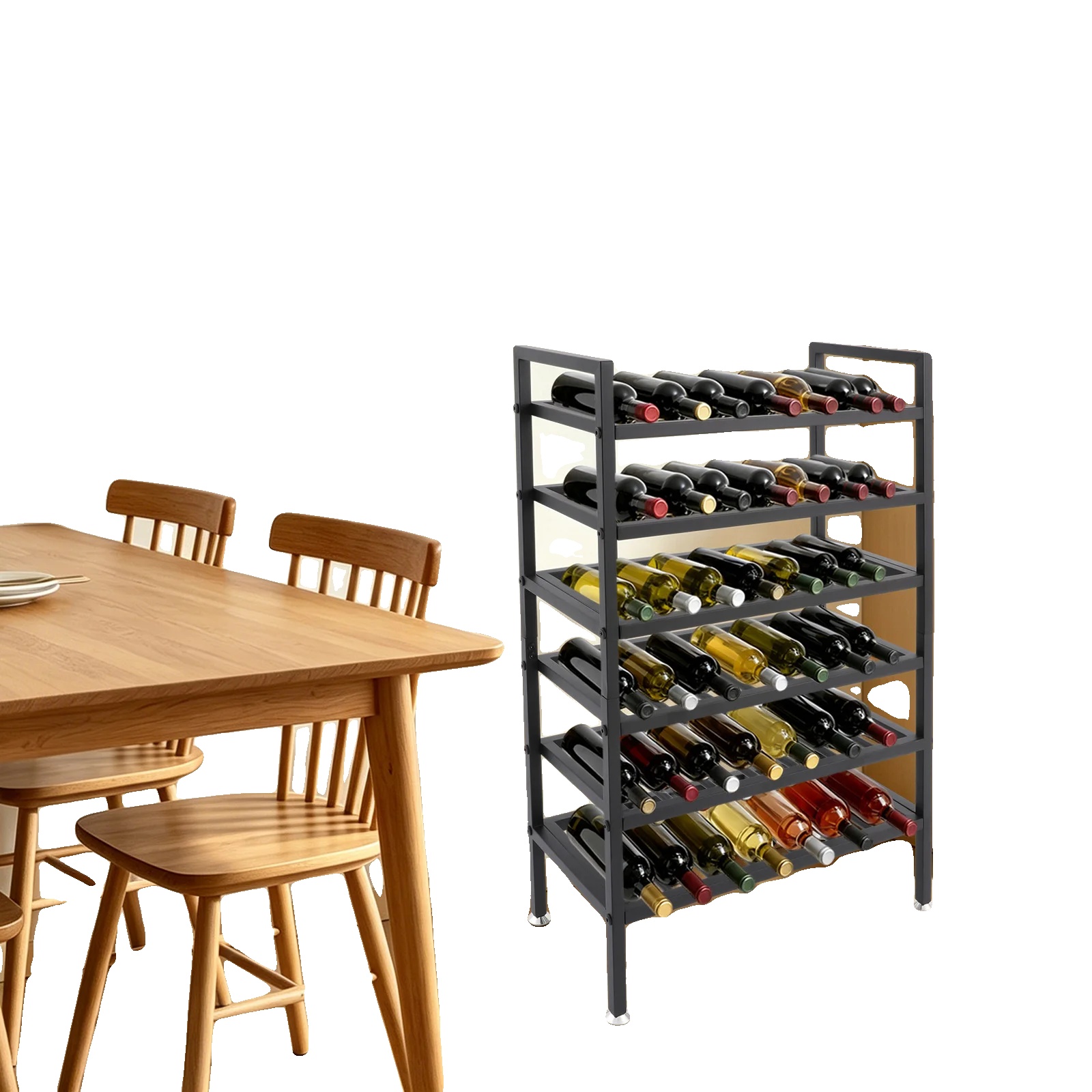 Weinregal, Eisenmaterial, 6 Ebenen, Abmessungen 60cm X 30cm X 95cm, 10kg Tragfähigkeit Pro Ebene, Freistehend