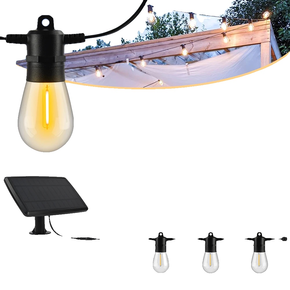 Solar-lichterkette, 15 Meter Länge, Wasserdichte Und Bruchsichere Glühbirnen, Warmes Licht 15m