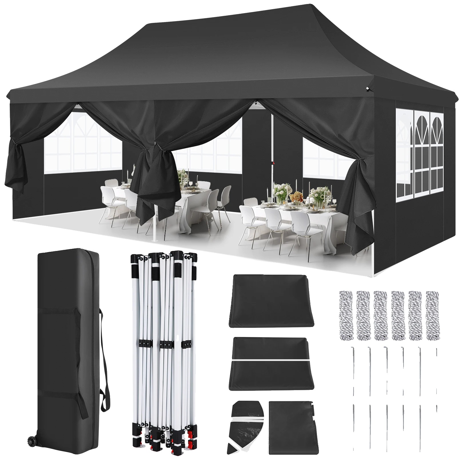Pop-up Pavillon, Wetterfest, Schnelle Montage, Schwarz