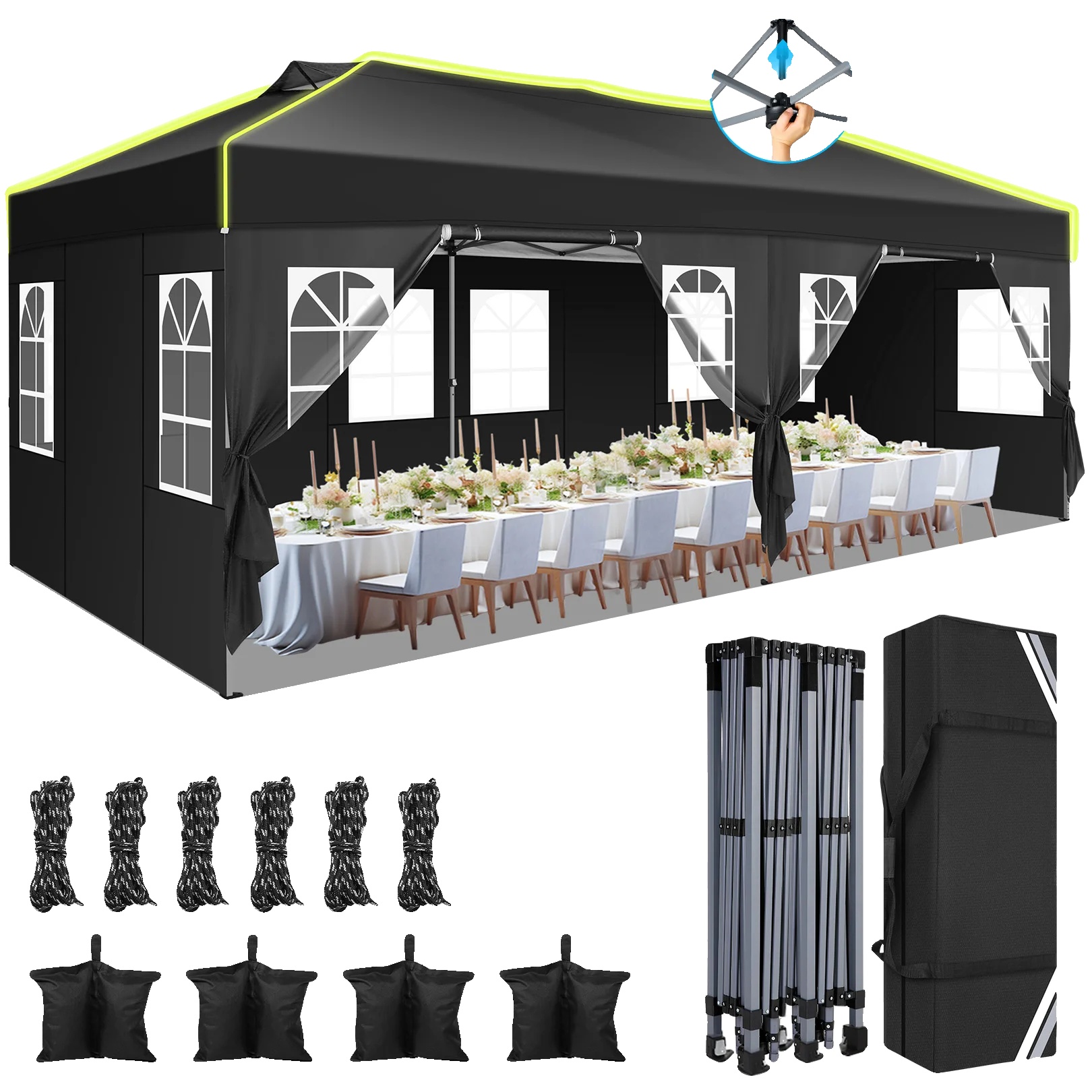 Pavillon, Höhenverstellbar, Wasserdicht, Schwarz
